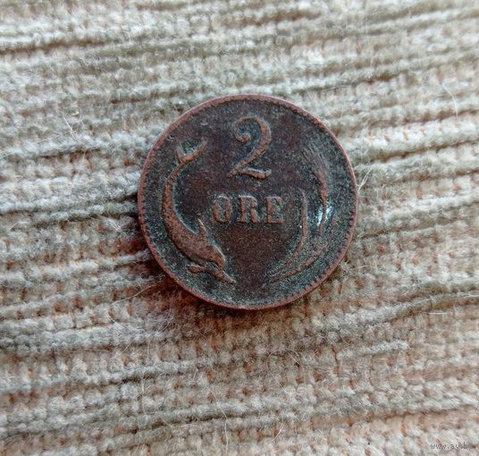 Werty71 Дания 2 эре 1874 Дельфин рыба