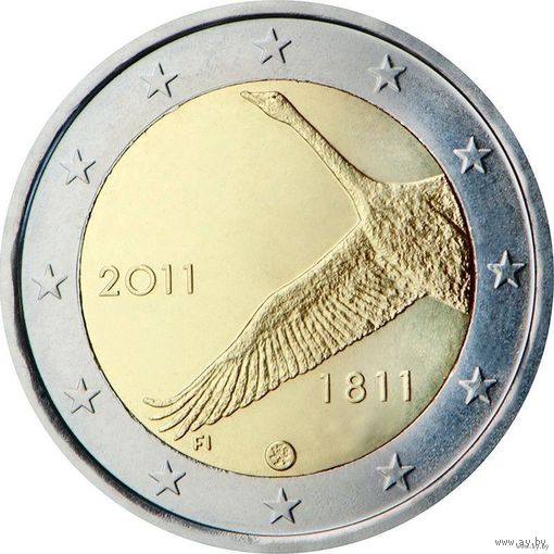 2 евро 2011 Финляндия 200 лет банка Финляндии UNC из ролла