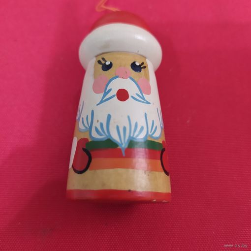 Дед мороз (деревянный) - елочная игрушка 5,5см, старинная..нечастая..