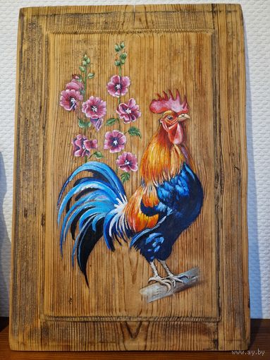 "Петух в Мальвах"( старинная доска)