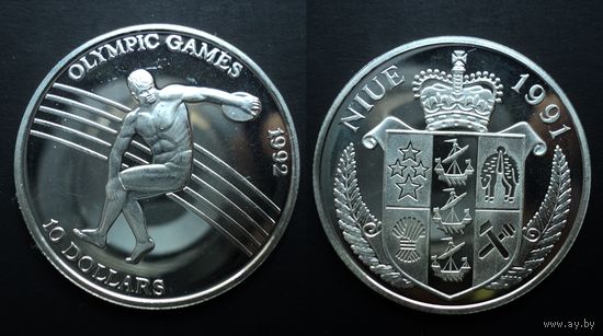 Ниуэ 10 долларов 1991 "XXV Летние Олимпийские игры - Метание диска" PROOF, серебро