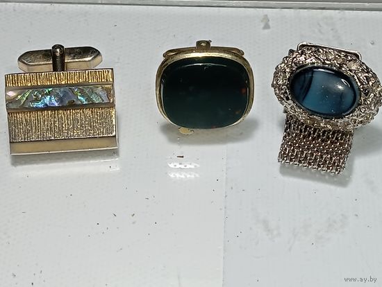 Винтажные запонки с натуральным камнем   . СССР .