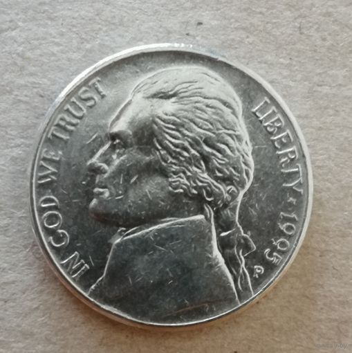 США 5 центов, 1995 Джефферсон Никель Отметка МД: "P" - Филадельфия,  KM# A192 ю