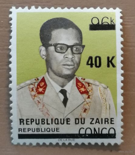 Марка Заир, Конго, президент Жозеф Мобуту, 1973 г., с надпечаткой