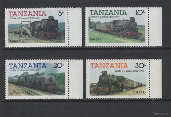 Танзания /Tanzania 1985** Железная дорога Поезда Паровозы Mi#268-271