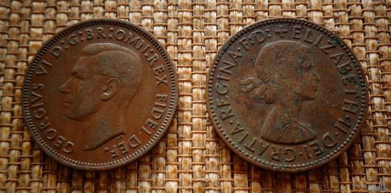 ТОРГ! Англия 1/2 пенни 1952 и 1958! Георг VI и Елизавета II! Шоколадная патина! Медь! ВОЗМОЖЕН ОБМЕН!