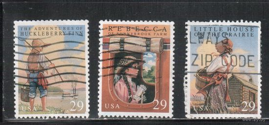 США-1993, (Мих.2414-2417) , гаш., Известные книги для молодежи, 3 марки