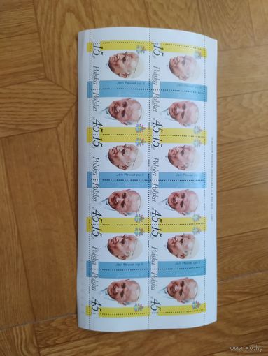 Польша лист марок 1987 г. Папа римский.
