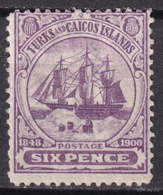 77.BrK. Великобритания. Колонии. Теркс и Кайкос. Парусник. Стандарт. 6 P. 1900 г. Mi.#39.