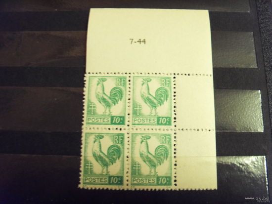1944 квартблок Франции с выходными данными MNH** фауна птицы (5-10)