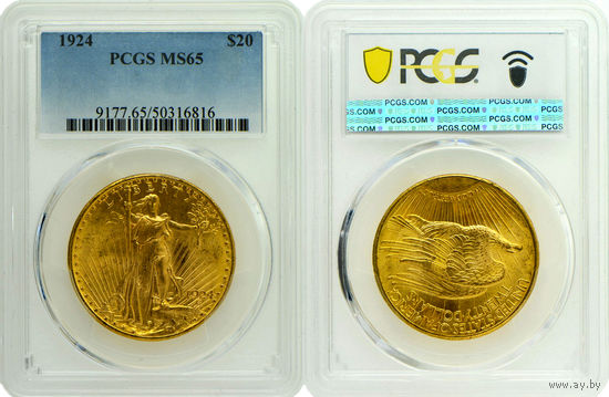 20 долларов 1924 г. Шагаюшая свобода. США. PCGS MS 65!!! Золото. KM# 131