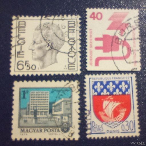 Марки ФРГ, Венгрия, Франция, Бельгия - 4 шт (цена за все) лот 14.