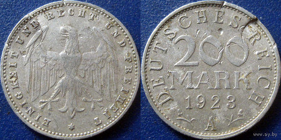 Германия. 200 марок 1923 года. Минтмарка A.