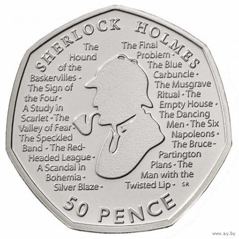 Великобритания 50 пенсов, 2019 Шерлок Холмс UNC