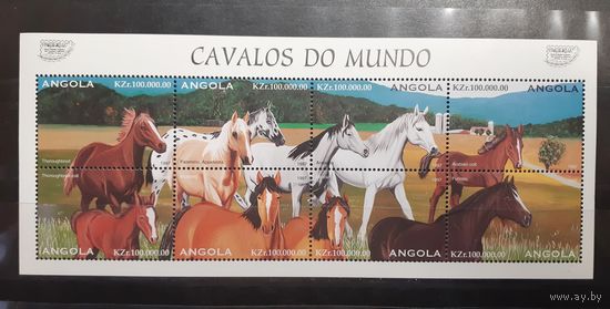 Ангола. 1997 год. Фауна. Лошади. Сцепка 8 марок (110)
