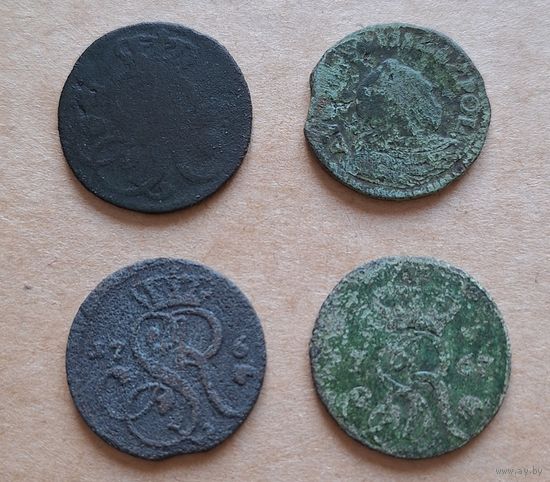 3 монеты по 1 грошу Понятовского (1767) и одна Августа третьего