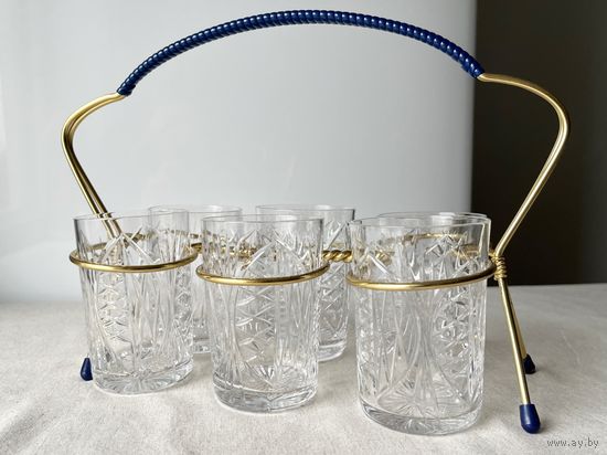 Стаканы хрусталь в подставке ГДР винтаж