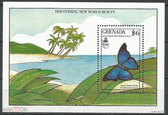 Гренада 1990 г. Фауна, флора, насекомые, бабочки. MNH.