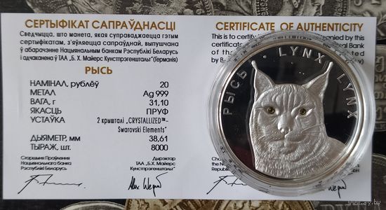 20 руб  2008 Рысь серебро Смотрите другие мои лоты!