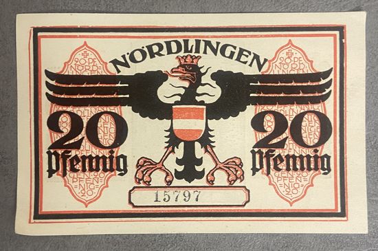 Нотгельд 20 пфеннигов 1918 год. Нёрдлинген. Веймарская республика.