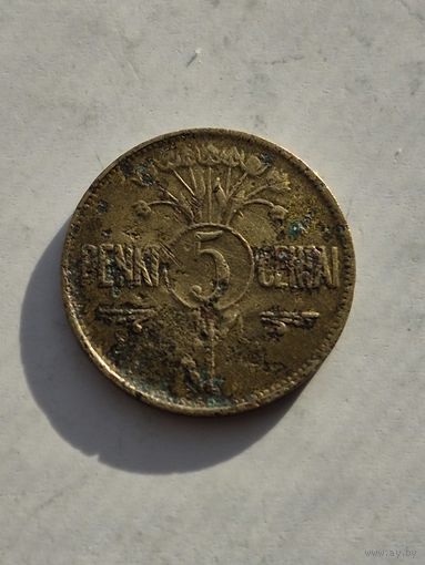 5 центов 1925 года. Литва - Первая Республика (1925 - 1938). Монета не чищена. 45243