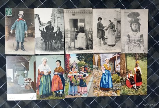 Старинные открытки. Этнография. Лот 10 штук.