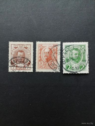 Польша 1913 Марки Российской Империи с гашением в Польше (гашение Варшава) Mi.83,86,89 каталог 1.30 евро