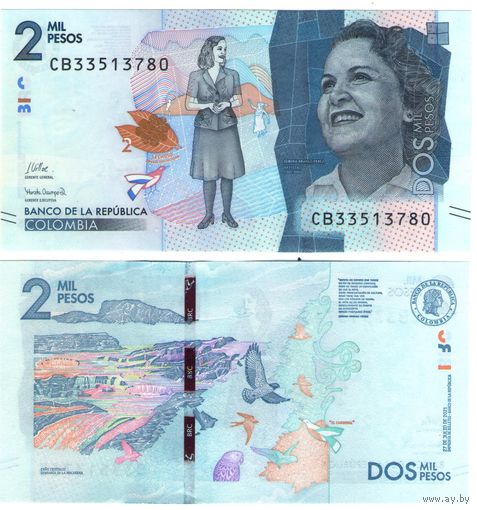 Колумбия 2000 песо 2021 год UNC