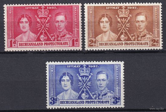 18.BrKS. Великобритания. Колонии.  Бечуаналенд. Коронация Георга VI и Елизаветы. 1937 г. Полная серия. Mi.##98-100.