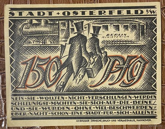 Нотгельд 150 пфеннигов 1921 год. Остерфельд. Веймарская республика