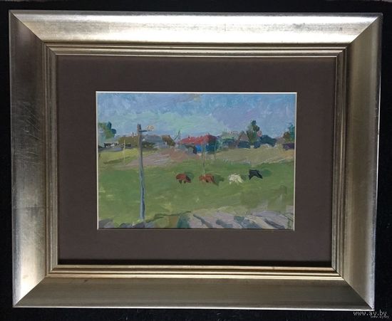 Крохалев П.С (Крохолев) Пейзаж. 1960г. Картон, масло. Размер 33х40 см.