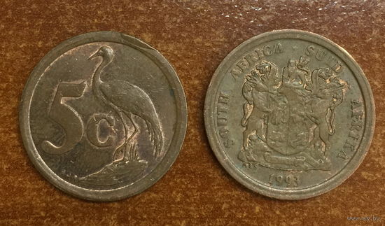 ЮАР, 5 центов 1993.  Надпись на языках африкаанс и английский: Suid-Afrika - South Africa
