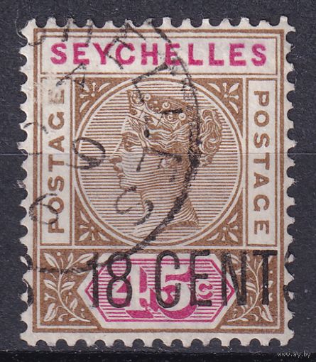 61.BrKSe. Великобритания. Колонии. Сейшельские острова. Виктория. Стандарт. Надпечатка нового номинала. 18C. 1896 г. Mi.#18.