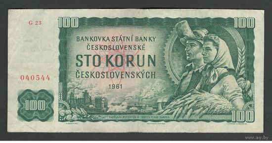 Чехословакия 100 крон 1961 года. Тип Р-91k. Серия G 23. Состояние VF