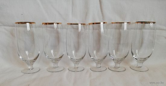 Фужеры, 120 мл, стекло с золотой отводкой, СССР, 6шт. одним лотом.