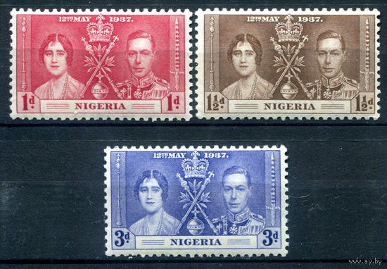 Британские колонии - Нигерия - 1937г. - коронация короля Георга VI и королевы Елизаветы - 3 марки - полная серия, MNH, MLH [Mi 43-45]. #2-Bc-44-A-1