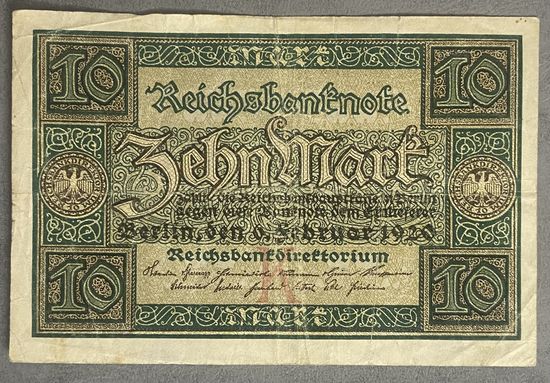 Банкнота 10 марок 1920 год. Веймарская республика.