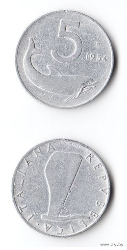 5 лир Италия 1954 года