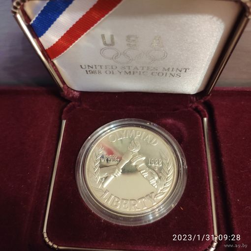 США 1 доллар. Серебро. XXIV летние Олимпийские Игры, Сеул 1988