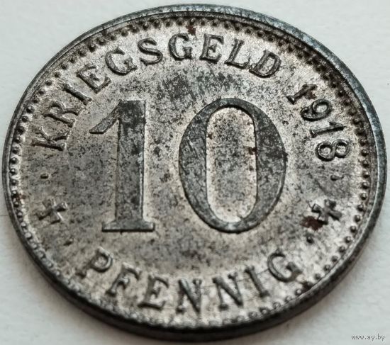 Кригсгельд. Тройхтлинген. Бавария. 10 пфеннигов. 1918 г.