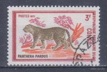 [2173] Конго 1972. Фауна.Дикие кошки.Леопард. Гашеная марка.