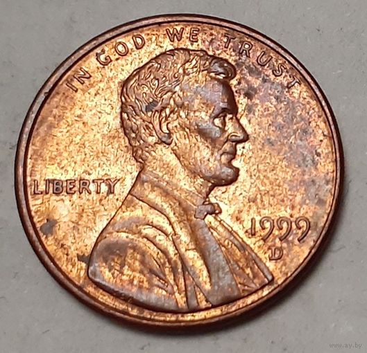 США 1 цент, 1999 Lincoln Cent Отметка монетного двора: "D" - Денвер (14-11-80)