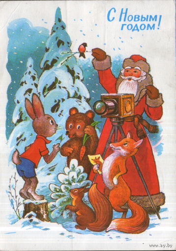 Подписанная открытка 1977г. "С Новым годом! Дед Мороз с фотоаппаратом" худ. Л. Кузнецов