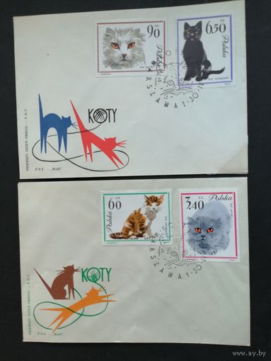 Польша 1964 Четыре КПД с полной серией марок "Коты" (спецгашение) Mi.1475-1484 каталог 16.00 евро