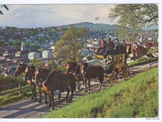 Открытка Германия 1972 г. Лошади.Упряжка.