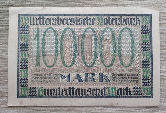 Werty71 Германия 100000 марок 1923 банкнота Штутгарт Вюртембергский банк
