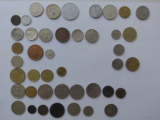 Монеты (43). Сборный лот. Разные страны (Польша, Румыния, Финляндия, Сирия... 20 коп. СССР 1954. 2 гроша 1938.
