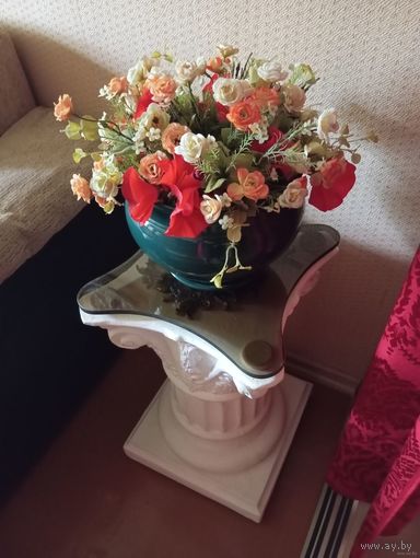 - ПОЛУ-ПЬЕДЕСТАЛ 56х34 Бетон Стекло Пластик Резина Вазон Цветы искусственные + запасное стекло