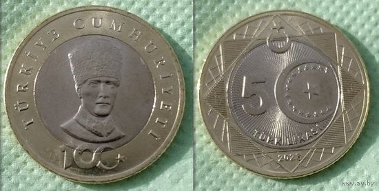 Турция, 5 лир 2023 г. "100 лет со дня основания Республики"