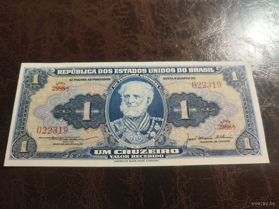 Бразилия 1 крузеиро образца 1954-1958 года AUNC p150c
